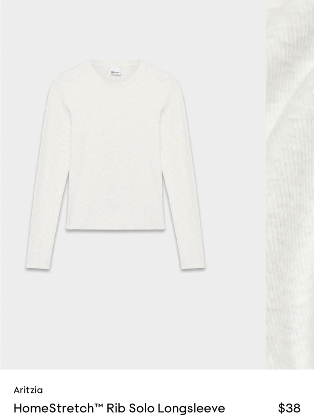 Aritzia White Ribbed Long Sleeve Crew Top